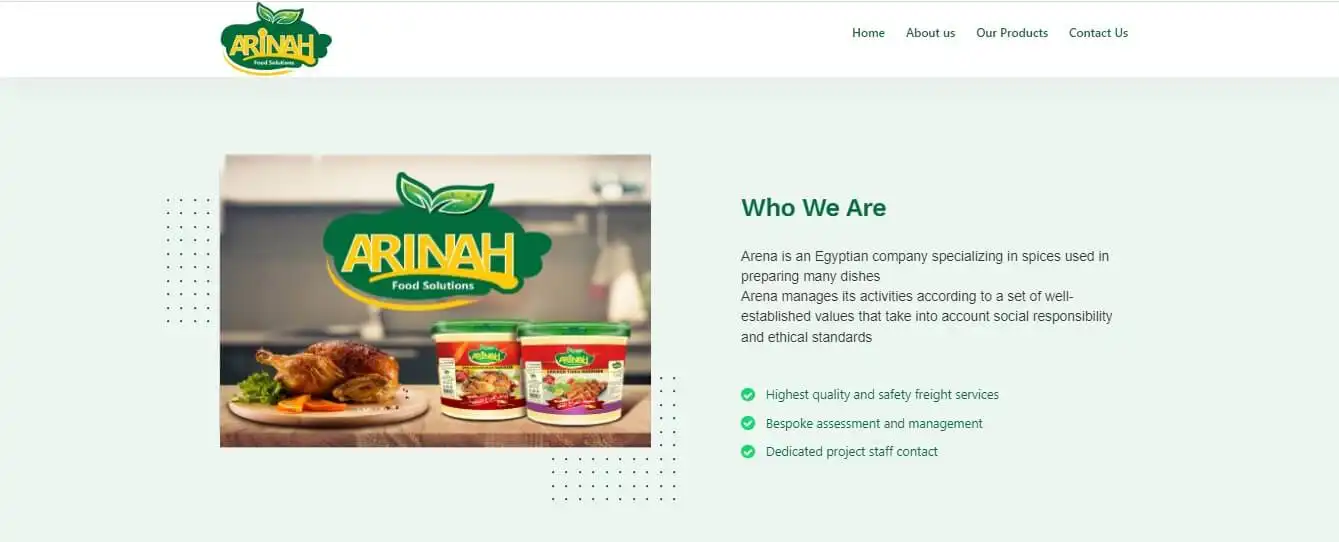 Arinah  foods who are we website screen